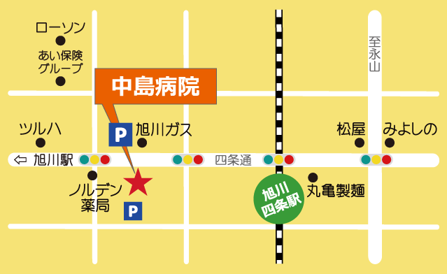 中島病院がある旭川市4条通16丁目の周辺の地図